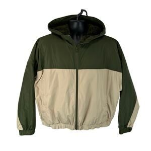 TNA ARITZIA Crowley Bomber Jacket Plush Sherpa Lined Two Tone Green Cream Large